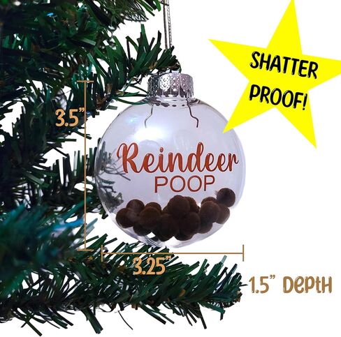 Reindeer Poop Ornament - Funny Christmas Ornament 2025 for Adults & Kids, Unique Gag Gift, Hilarious Tree Decoration, Shatterproof Clear Plastic Novelty Christmas Ornament in Saudi Arabia