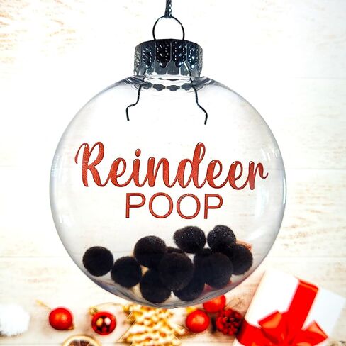 Reindeer Poop Ornament - Funny Christmas Ornament 2025 for Adults & Kids, Unique Gag Gift, Hilarious Tree Decoration, Shatterproof Clear Plastic Novelty Christmas Ornament in Saudi Arabia