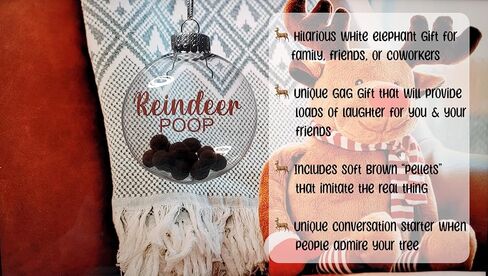 Reindeer Poop Ornament - Funny Christmas Ornament 2025 for Adults & Kids, Unique Gag Gift, Hilarious Tree Decoration, Shatterproof Clear Plastic Novelty Christmas Ornament in Saudi Arabia