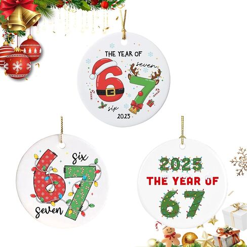 3PCS Santa Says Six Seven Christmas Ornament, Funny 6 7 Meme Christmas Ornament, 67 Ornament, 67 Themed Christmas Tree Hanging Ornaments Gifts for Christmas Tree (C) in Saudi Arabia