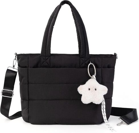 Puffer Tote Bag for Women: Lightweight Quilted Bag with Plush Star Charm, Adjustable Strap for Work & Travel in Saudi Arabia