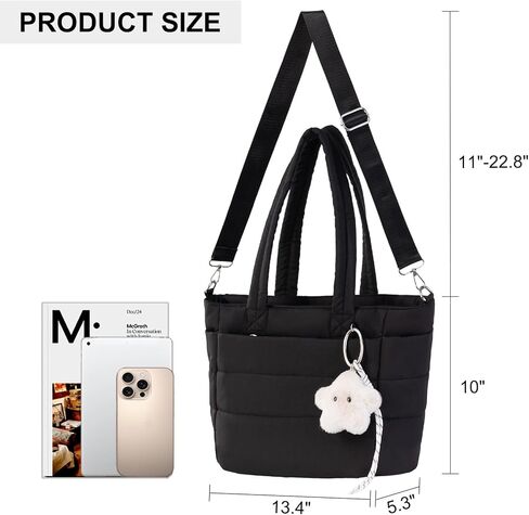 Puffer Tote Bag for Women: Lightweight Quilted Bag with Plush Star Charm, Adjustable Strap for Work & Travel in Saudi Arabia