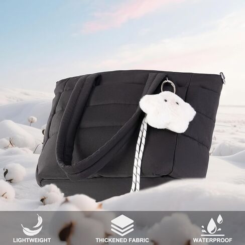Puffer Tote Bag for Women: Lightweight Quilted Bag with Plush Star Charm, Adjustable Strap for Work & Travel in Saudi Arabia