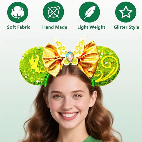 Mouse Ears Headband - Sequin Fairies Bow Hairband Hair Hoop for Women Adults Theme Park Cosplay Costume Birthday Party Decoration in Saudi Arabia