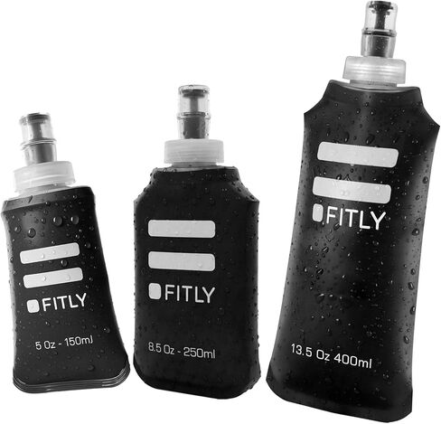 FITLY FLASKS Combo - 3 Handheld Soft Flask, Collapsible Water Bottles for Running, Marathon, Hiking, Cycling (5 oz, 8.5 oz, 13.5 oz / 150-250-400 ml) in Kuwait