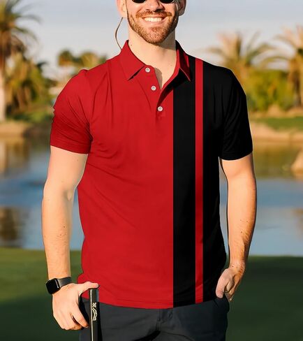 Men Short Sleeve Polo Shirt: Casual Color Block Moisture Wicking Golf Clothes in Saudi Arabia