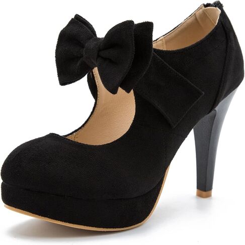 fereshte Women's Platform Mary Jane Pumps with Bow, High Heel, Closed Toe, Zip Closure in Saudi Arabia
