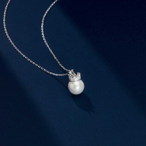 عقد من اللؤلؤ للنساء، عقد من اللؤلؤ المفرد مقاس 10 مم، قلادة من اللؤلؤ على شكل تاج الأميرة الفضي هدية مجوهرات أنيقة للزوجة والأم والصديقة والذكرى السنوية وعيد الميلاد وعيد الحب in Kuwait