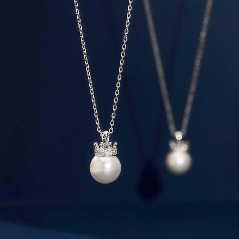 عقد من اللؤلؤ للنساء، عقد من اللؤلؤ المفرد مقاس 10 مم، قلادة من اللؤلؤ على شكل تاج الأميرة الفضي هدية مجوهرات أنيقة للزوجة والأم والصديقة والذكرى السنوية وعيد الميلاد وعيد الحب in Kuwait