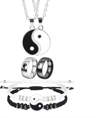 Yin Yang Necklace Set for Women Men Matching Yin Yang Bracelet Rings for Boyfriend Girlfriend Valentine's Day Jewelry in Kuwait