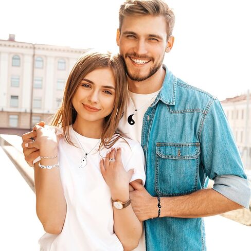 Yin Yang Necklace Set for Women Men Matching Yin Yang Bracelet Rings for Boyfriend Girlfriend Valentine's Day Jewelry in Kuwait