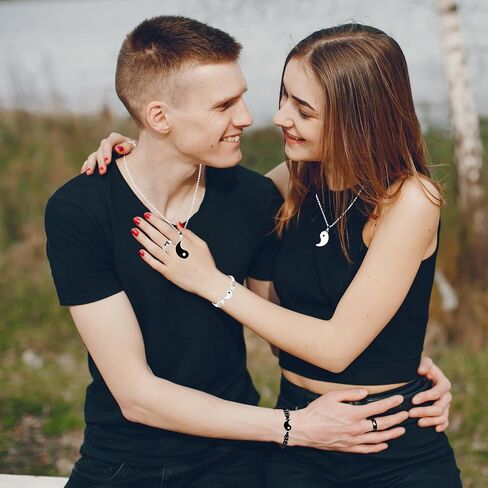 Yin Yang Necklace Set for Women Men Matching Yin Yang Bracelet Rings for Boyfriend Girlfriend Valentine's Day Jewelry in Kuwait
