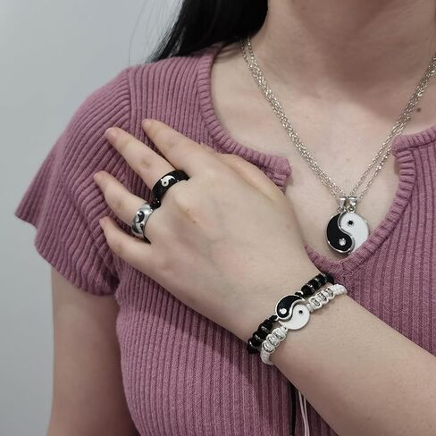 Yin Yang Necklace Set for Women Men Matching Yin Yang Bracelet Rings for Boyfriend Girlfriend Valentine's Day Jewelry in Kuwait