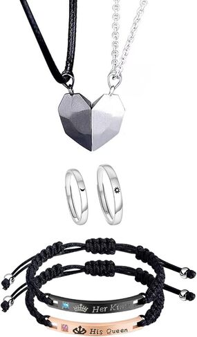 Yin Yang Necklace Set for Women Men Matching Yin Yang Bracelet Rings for Boyfriend Girlfriend Valentine's Day Jewelry in Kuwait