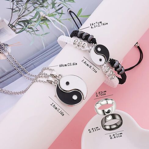 Yin Yang Necklace Set for Women Men Matching Yin Yang Bracelet Rings for Boyfriend Girlfriend Valentine's Day Jewelry in Kuwait