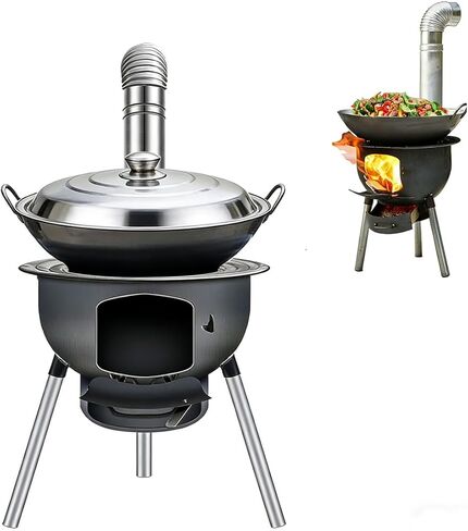 Wood Burning Stove for Outdoor Cooking, Heavy-Duty Rocket Stove, Windproof Wood Camping Stove for Cooking,Hiking,Backpacking, Multi-Functional Portable Detachable Firewood Stove in Kuwait