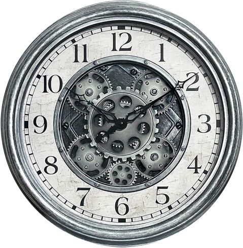 Lily's Home 15" Moving Gears Wall Clock, Large Modern Clocks for Living Room Decor, Industrial Steampunk Vintage Decorative Wall Clock for Home, Office - Intricate Gear Design, Bold Numbers (Bronze) in Saudi Arabia