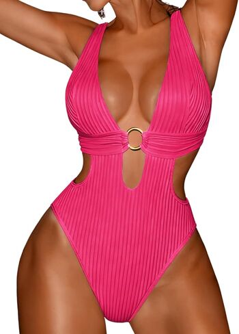 Sexy Women Plunge V One Piece Swimsuit,Cut Out Textured Cheeky High Cut Bathing Suit, Pool Party Monokini Rave Outfit in Saudi Arabia