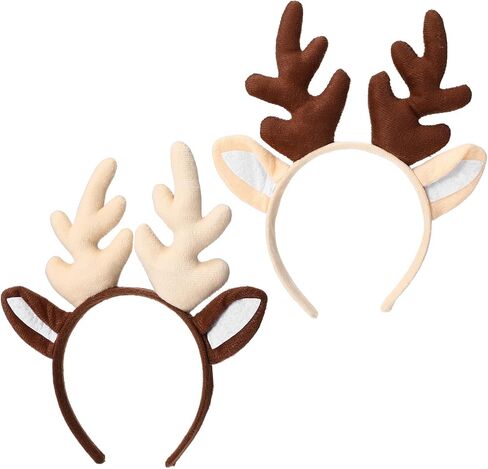2 PCS Reindeer Antlers Headband, Soft Fluffy Deer Headband, Deer Ears for Christmas Party Cosplay in Saudi Arabia