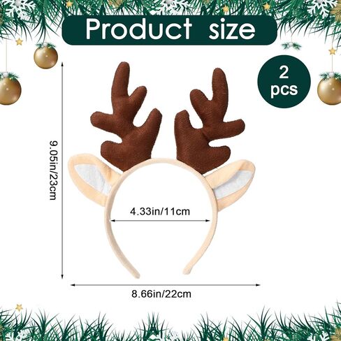 2 PCS Reindeer Antlers Headband, Soft Fluffy Deer Headband, Deer Ears for Christmas Party Cosplay in Saudi Arabia