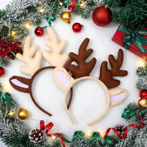 2 PCS Reindeer Antlers Headband, Soft Fluffy Deer Headband, Deer Ears for Christmas Party Cosplay in Saudi Arabia