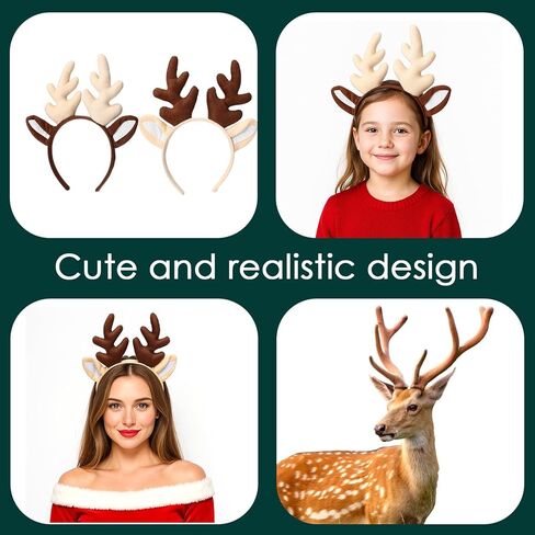 2 PCS Reindeer Antlers Headband, Soft Fluffy Deer Headband, Deer Ears for Christmas Party Cosplay in Saudi Arabia