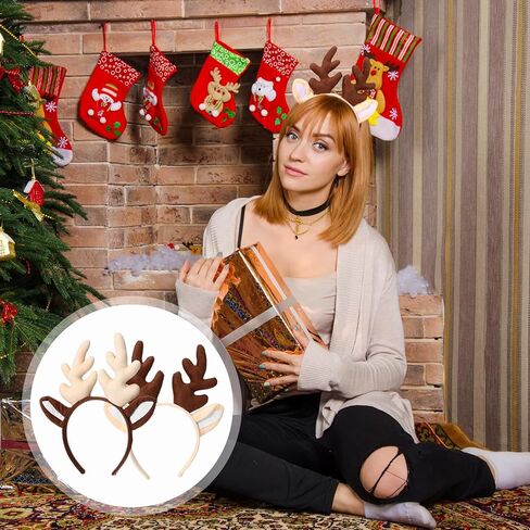 2 PCS Reindeer Antlers Headband, Soft Fluffy Deer Headband, Deer Ears for Christmas Party Cosplay in Saudi Arabia