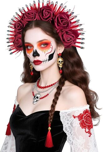 LaVenty Mexican Flower Crown Headband Day of The Dead Fiesta Headpiece Cinco De Mayo Party Costume Dia de Los Muertos in Saudi Arabia