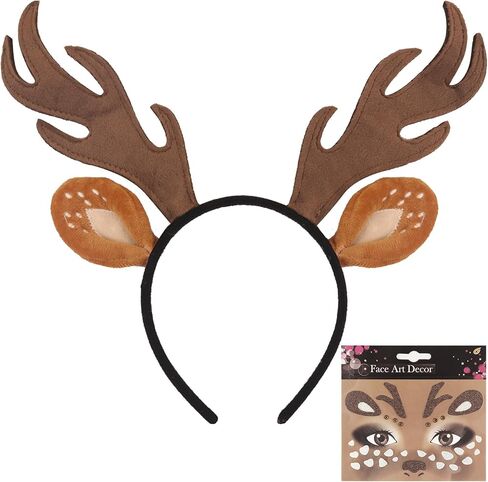 FunMular Deer Antlers Headband Cute Deer Ears Antler Headband Face Sticker Deer Costume Accessories for Women Christmas in Saudi Arabia