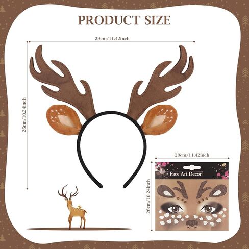 FunMular Deer Antlers Headband Cute Deer Ears Antler Headband Face Sticker Deer Costume Accessories for Women Christmas in Saudi Arabia