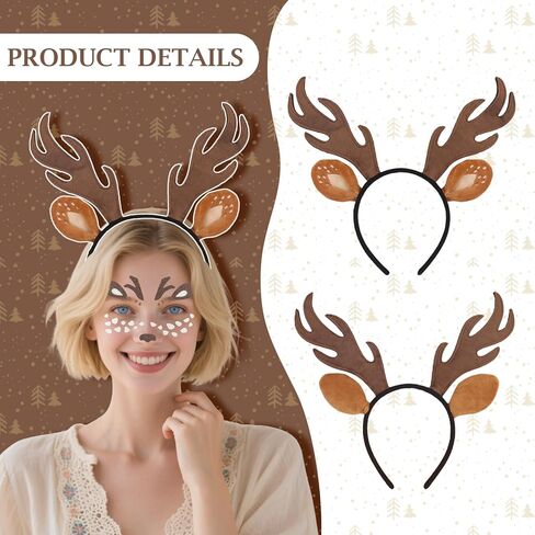 FunMular Deer Antlers Headband Cute Deer Ears Antler Headband Face Sticker Deer Costume Accessories for Women Christmas in Saudi Arabia