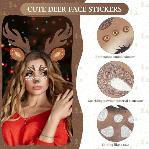 FunMular Deer Antlers Headband Cute Deer Ears Antler Headband Face Sticker Deer Costume Accessories for Women Christmas in Saudi Arabia