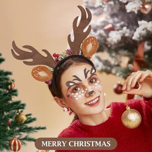 FunMular Deer Antlers Headband Cute Deer Ears Antler Headband Face Sticker Deer Costume Accessories for Women Christmas in Saudi Arabia