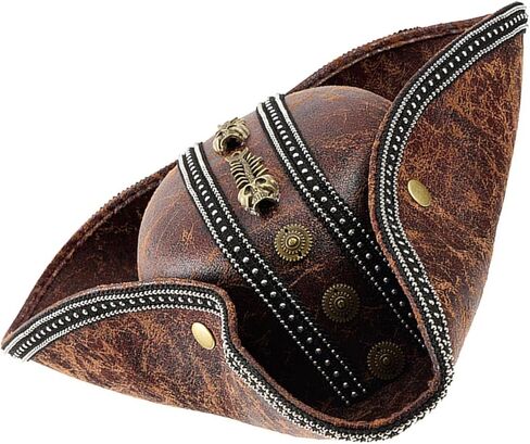 Brown PU Leather Pirate Hat For Women And Men Tricorn Pirate Hat For LARP Cosplay Costume Accessories Fair Gear in Saudi Arabia