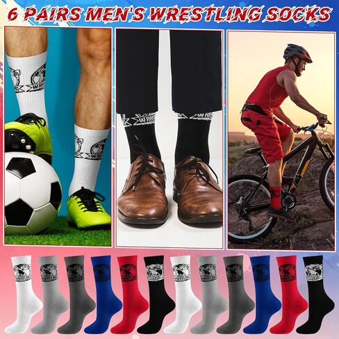 6 Pairs Socks for Wrestling Men's Wrestling Crew Socks Wrestle Sports Lovers Novelty Gifts for Christmas in Saudi Arabia
