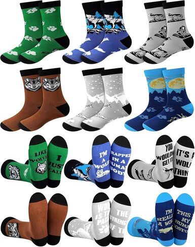 6 Pairs Christmas Fun Wolf Gifts Crew Socks Funny Wolf Silly Socks for Man and Woman, Christmas Stocking Stuffers in Saudi Arabia