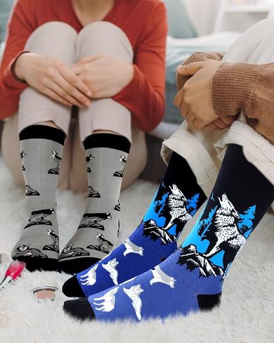 6 Pairs Christmas Fun Wolf Gifts Crew Socks Funny Wolf Silly Socks for Man and Woman, Christmas Stocking Stuffers in Saudi Arabia