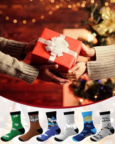 6 Pairs Christmas Fun Wolf Gifts Crew Socks Funny Wolf Silly Socks for Man and Woman, Christmas Stocking Stuffers in Saudi Arabia