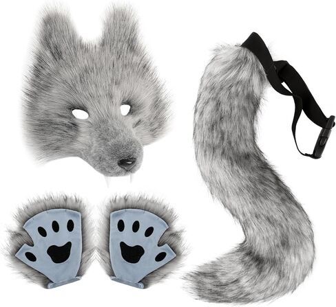 Realistic Werewolf Mask Gloves & Tail Set Wolf Mask,Gloves &Furry Tail,Complete Wolf Costume for Cosplay Christmas in Saudi Arabia