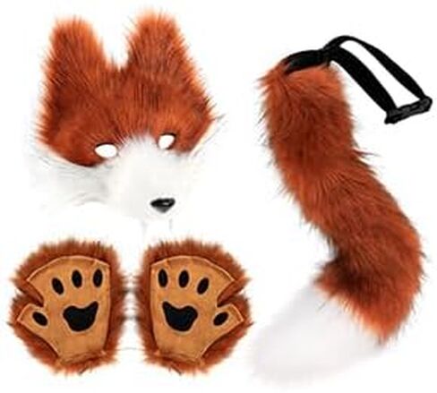 Realistic Werewolf Mask Gloves & Tail Set Wolf Mask,Gloves &Furry Tail,Complete Wolf Costume for Cosplay Christmas in Saudi Arabia