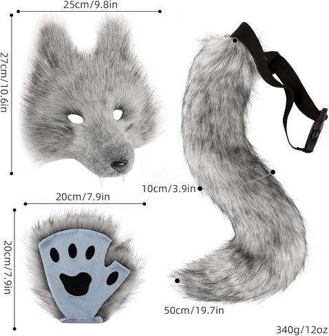 Realistic Werewolf Mask Gloves & Tail Set Wolf Mask,Gloves &Furry Tail,Complete Wolf Costume for Cosplay Christmas in Saudi Arabia