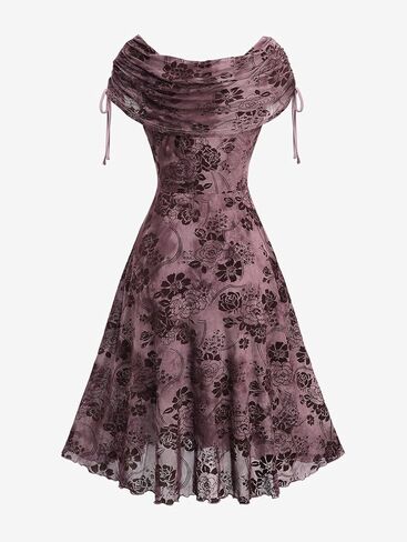 DRESSFO Steampunk Renaissance Costume Cold Shoulder Floral Ruffles Lace-up High Low Retro Dress in Saudi Arabia