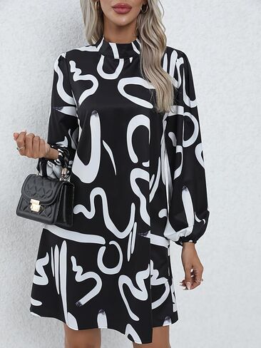 Women's Autumn Office Lady Print Mini Dress Long Sleeve Casual Wear A-Line in Saudi Arabia