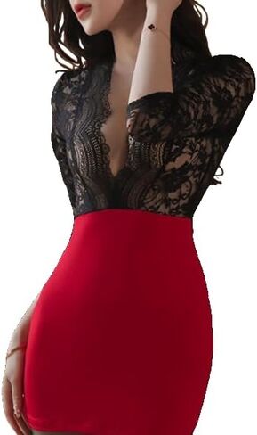 Sexy Secretary Dress Lingerie Lace Deep V Floral Sheer Dress Roleplay Costume Erotic Short Wrap-around Uniform for Women in Saudi Arabia
