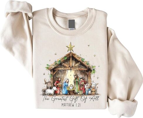 The Greatest Gift Of All Sweatshirt, Christian Christmas Nativity Scene Sweater, Matthew 1:21 Bible Verse Shirt, Religious Faith Jesus Birth Crewneck, in Saudi Arabia