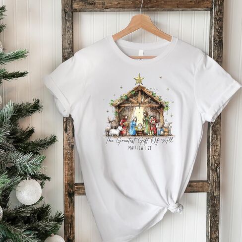 The Greatest Gift Of All Sweatshirt, Christian Christmas Nativity Scene Sweater, Matthew 1:21 Bible Verse Shirt, Religious Faith Jesus Birth Crewneck, in Saudi Arabia