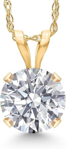 Gem Stone King 1 Ct Round 14K Yellow Gold IGI Certified Lab Grown Diamond Pendant Necklace | E-F Color | VS1-VS2 Clarity | Gold Necklace for Women | 18 Inch Chain in Saudi Arabia