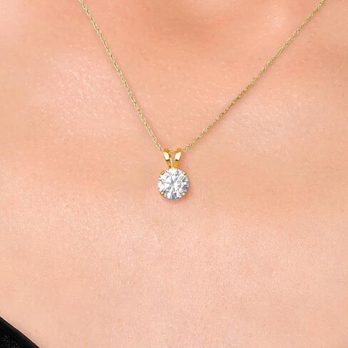 Gem Stone King 1 Ct Round 14K Yellow Gold IGI Certified Lab Grown Diamond Pendant Necklace | E-F Color | VS1-VS2 Clarity | Gold Necklace for Women | 18 Inch Chain in Saudi Arabia