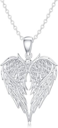 Diamond Angel Wing Necklace for Women 925 Sterling Silver Heart Shaped Angel Wing Pendant Necklace with Lab Grown Diamond Jewelry Gifts for Mom Wife Girlfriend Daughter Sister Friend in Saudi Arabia