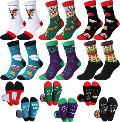 Shihanee 6 Pairs Chef Socks for Men Women Funny Novelty Cooking Occupation Socks for Valentine's Day Cook Lover Baker Gifts in Saudi Arabia
